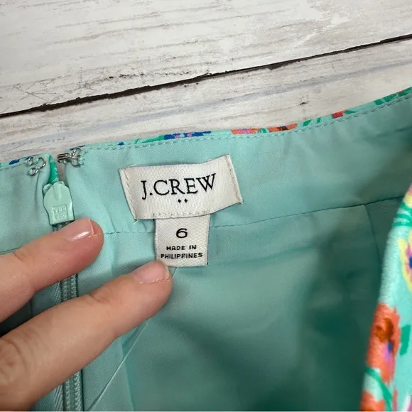 J. Crew teal blue skirt, colorful floral print
