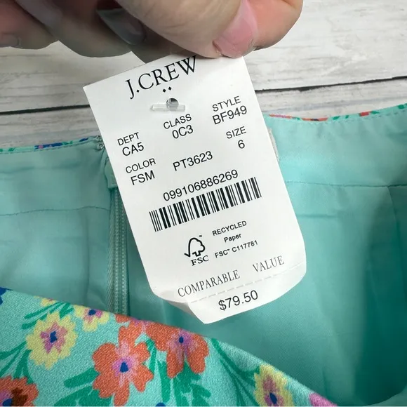 J. Crew teal blue skirt, colorful floral print