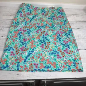 J. Crew teal blue skirt, colorful floral print