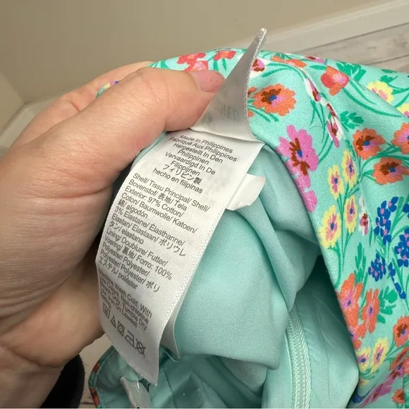 J. Crew teal blue skirt, colorful floral print