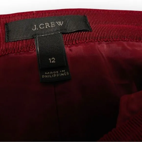 J. Crew 100% Wool Burgundy Red Pencil Skirt Asymmetrical zip front SZ 12