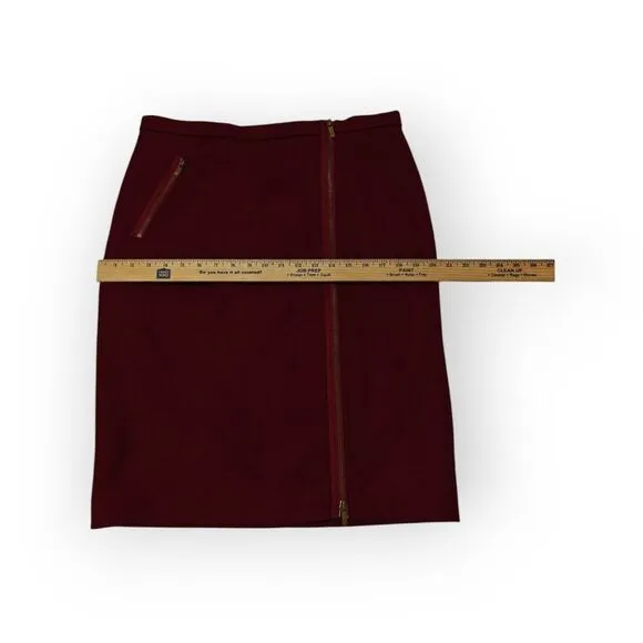 J. Crew 100% Wool Burgundy Red Pencil Skirt Asymmetrical zip front SZ 12