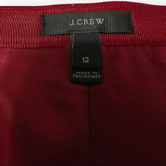 J. Crew 100% Wool Burgundy Red Pencil Skirt Asymmetrical zip front SZ 12
