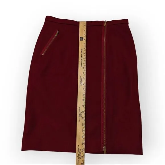 J. Crew 100% Wool Burgundy Red Pencil Skirt Asymmetrical zip front SZ 12