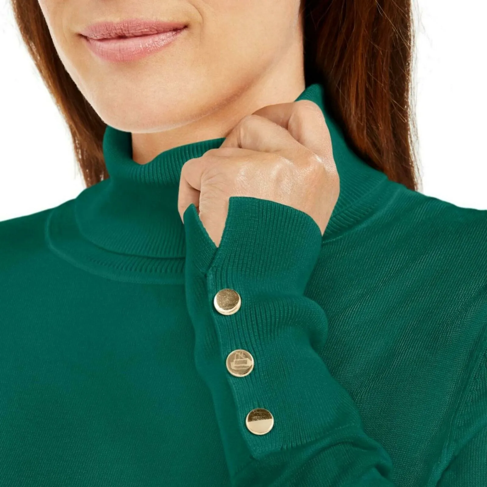JM Collection Women's Pullover Stud Sleeve Turtleneck Sweater