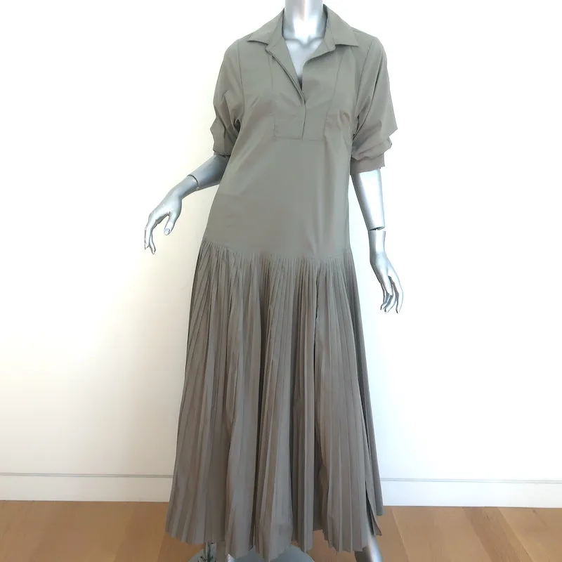 Jonathan Simkhai Arlo Pleated Maxi Dress Eucalyptus Poplin Size Small