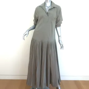 Jonathan Simkhai Arlo Pleated Maxi Dress Eucalyptus Poplin Size Small