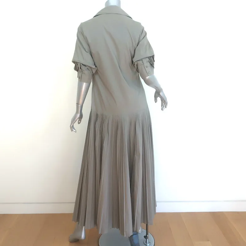 Jonathan Simkhai Arlo Pleated Maxi Dress Eucalyptus Poplin Size Small