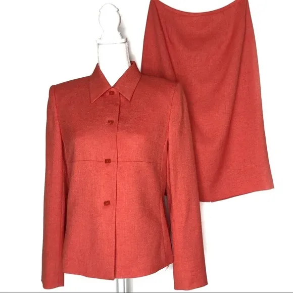 Kasper A.S.L Skirt Set Lined Career Blazer Suit Square Buttons Beautiful Set
