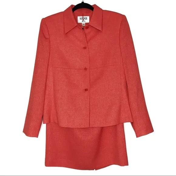 Kasper A.S.L Skirt Set Lined Career Blazer Suit Square Buttons Beautiful Set