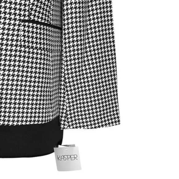 Kasper Women's Blazer Black White Houndstooth Check Career Suit Jacket 14 NWT