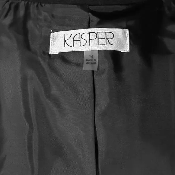 Kasper Women's Blazer Black White Houndstooth Check Career Suit Jacket 14 NWT