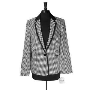 Kasper Women's Blazer Black White Houndstooth Check Career Suit Jacket 14 NWT