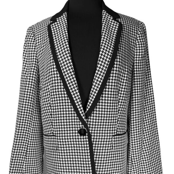 Kasper Women's Blazer Black White Houndstooth Check Career Suit Jacket 14 NWT