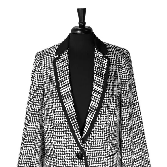 Kasper Women's Blazer Black White Houndstooth Check Career Suit Jacket 14 NWT