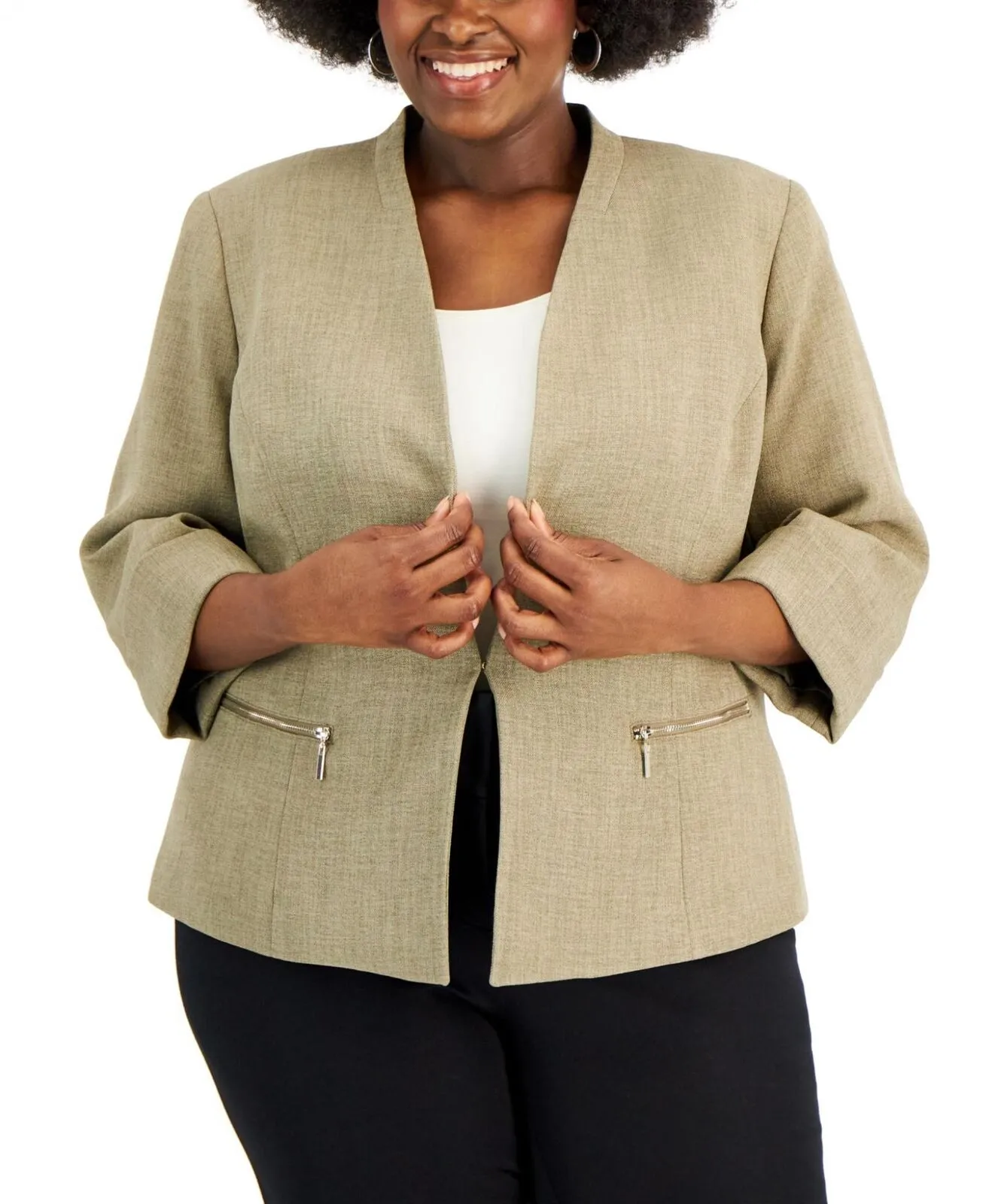 Kasper Womens Plus Size Zippered-Pocket Blazer 10841619