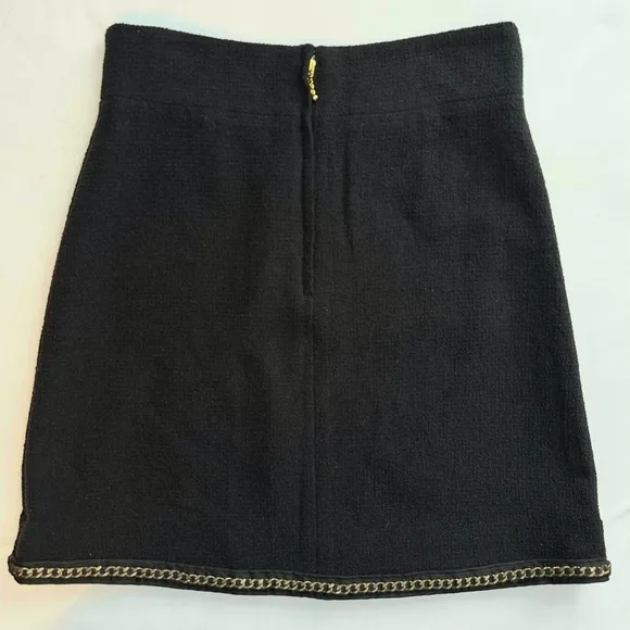 Kate Spade Black Tweed Chain Link Hem Pencil Mini Skirt Wool 30” waist Sz 10