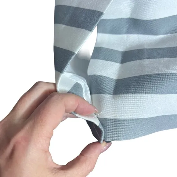Kate Spade White and Grey Striped Cotton Silk Blend Pencil Skirt, Size 8