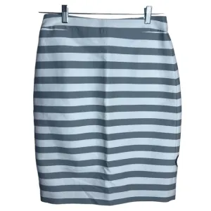 Kate Spade White and Grey Striped Cotton Silk Blend Pencil Skirt, Size 8