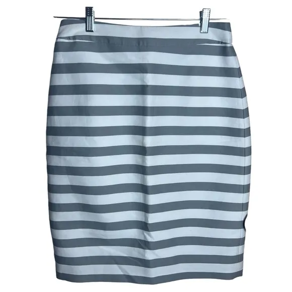 Kate Spade White and Grey Striped Cotton Silk Blend Pencil Skirt, Size 8
