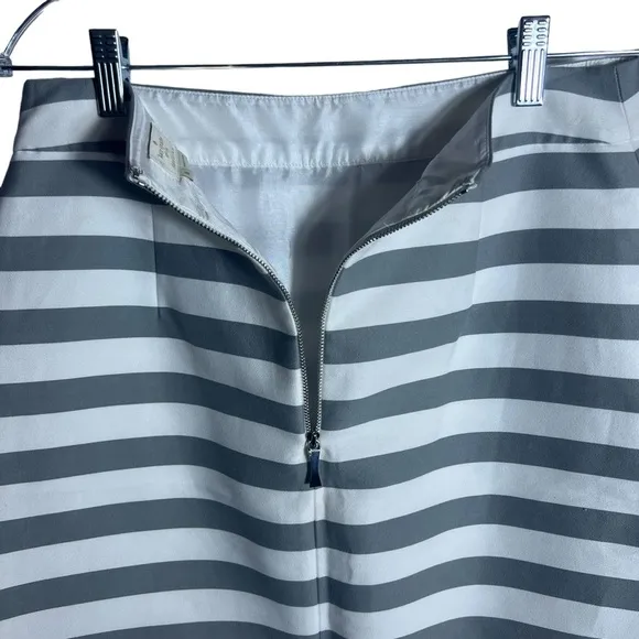 Kate Spade White and Grey Striped Cotton Silk Blend Pencil Skirt, Size 8