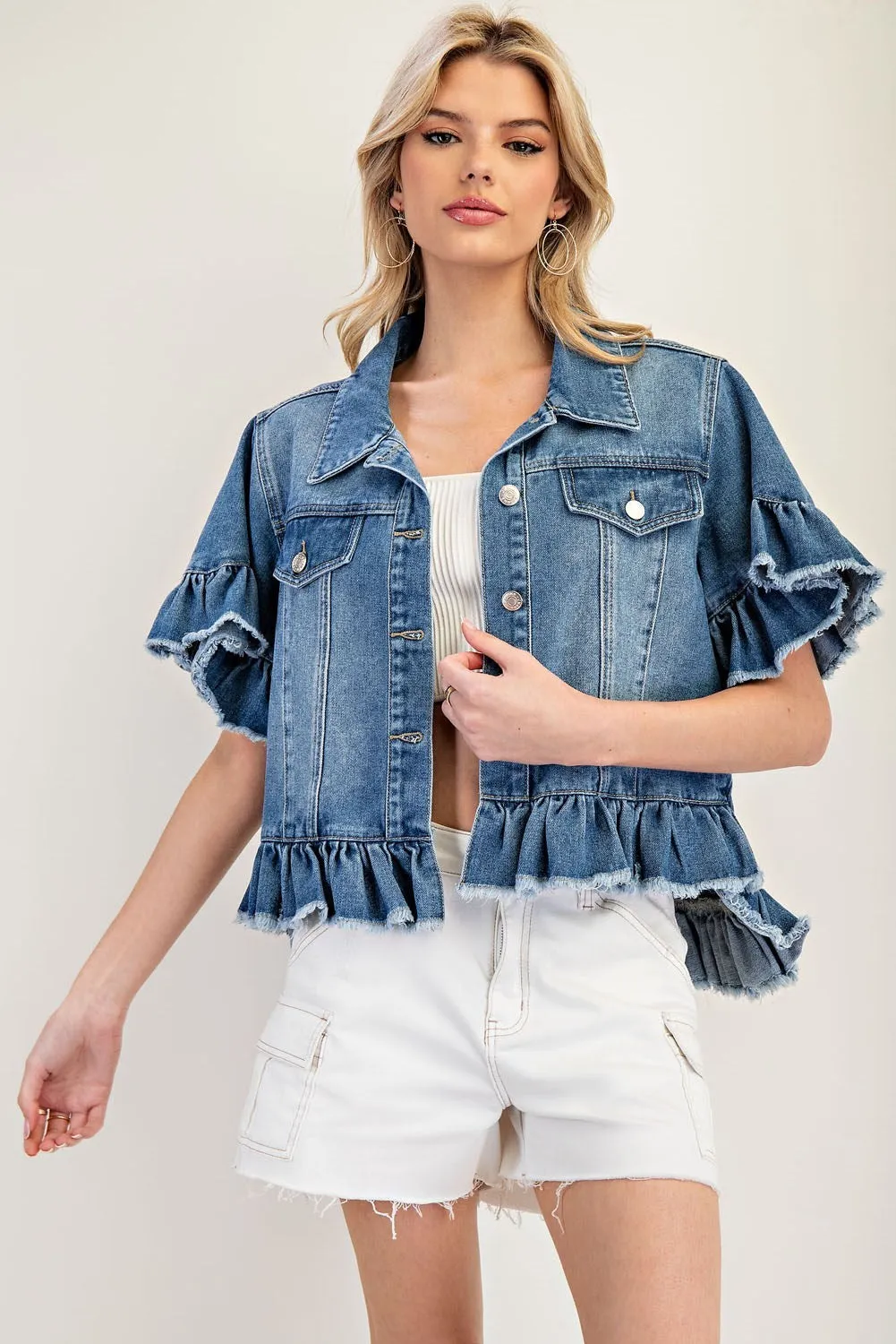 Kia Ruffle Edge Short Sleeve Denim Jacket