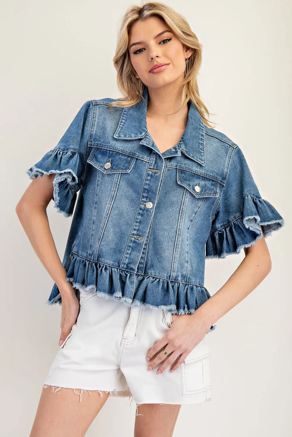 Kia Ruffle Edge Short Sleeve Denim Jacket