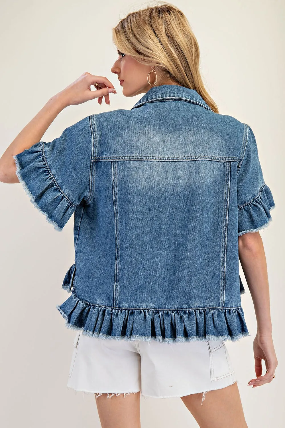 Kia Ruffle Edge Short Sleeve Denim Jacket