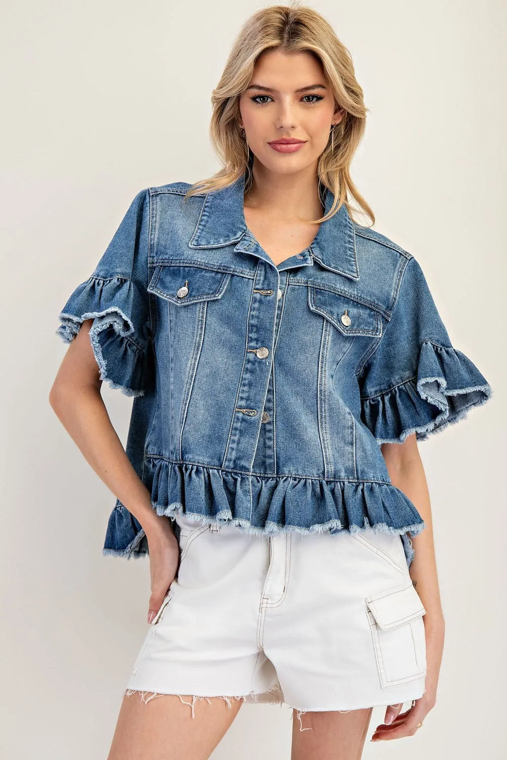 Kia Ruffle Edge Short Sleeve Denim Jacket