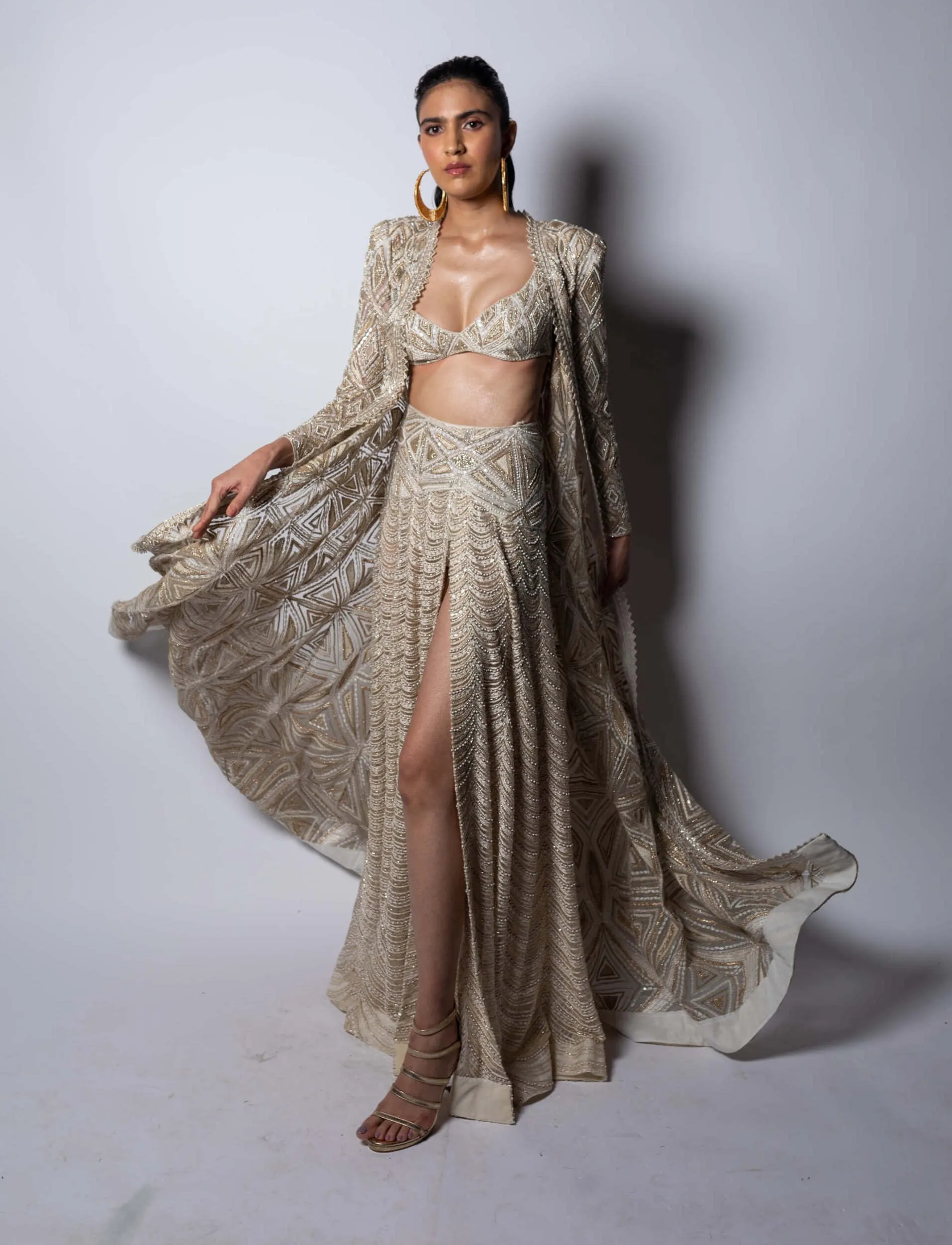 Kiana ivory gold jacket and skirt set
