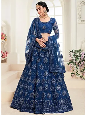 Krutika Blue Embroidered Net Lehenga