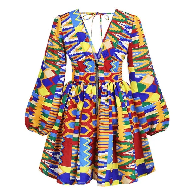 Ladies Clothes African  News Full Sleeve V-neck Dashiki Full Sleeve  Ankara African Dresses for Women Plus Vestidos
