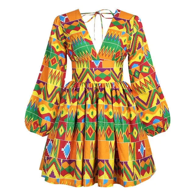 Ladies Clothes African  News Full Sleeve V-neck Dashiki Full Sleeve  Ankara African Dresses for Women Plus Vestidos