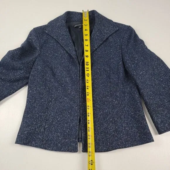 Lafayette 148 Navy Jacket Size 2 Blazer Woven Speckled Collared Hook Closure