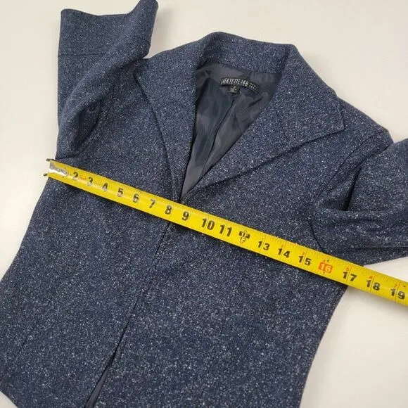 Lafayette 148 Navy Jacket Size 2 Blazer Woven Speckled Collared Hook Closure