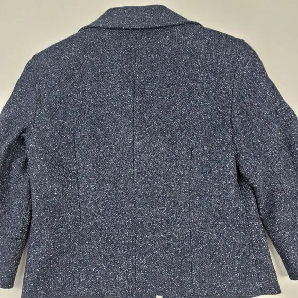 Lafayette 148 Navy Jacket Size 2 Blazer Woven Speckled Collared Hook Closure