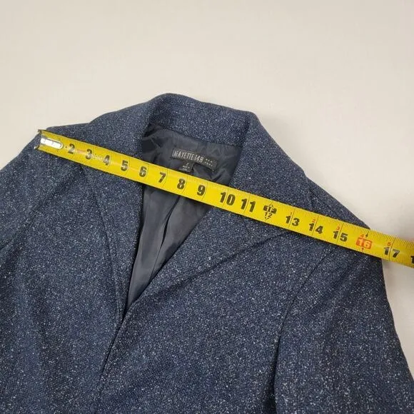 Lafayette 148 Navy Jacket Size 2 Blazer Woven Speckled Collared Hook Closure