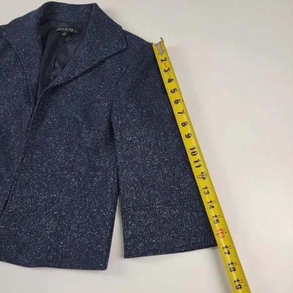 Lafayette 148 Navy Jacket Size 2 Blazer Woven Speckled Collared Hook Closure