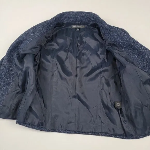 Lafayette 148 Navy Jacket Size 2 Blazer Woven Speckled Collared Hook Closure