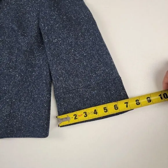 Lafayette 148 Navy Jacket Size 2 Blazer Woven Speckled Collared Hook Closure