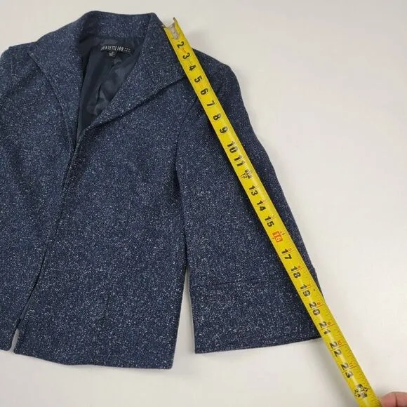 Lafayette 148 Navy Jacket Size 2 Blazer Woven Speckled Collared Hook Closure