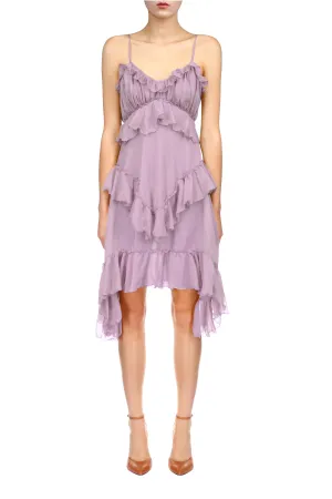 Lavender Silk Chiffon Dress With Tiered Ruffles