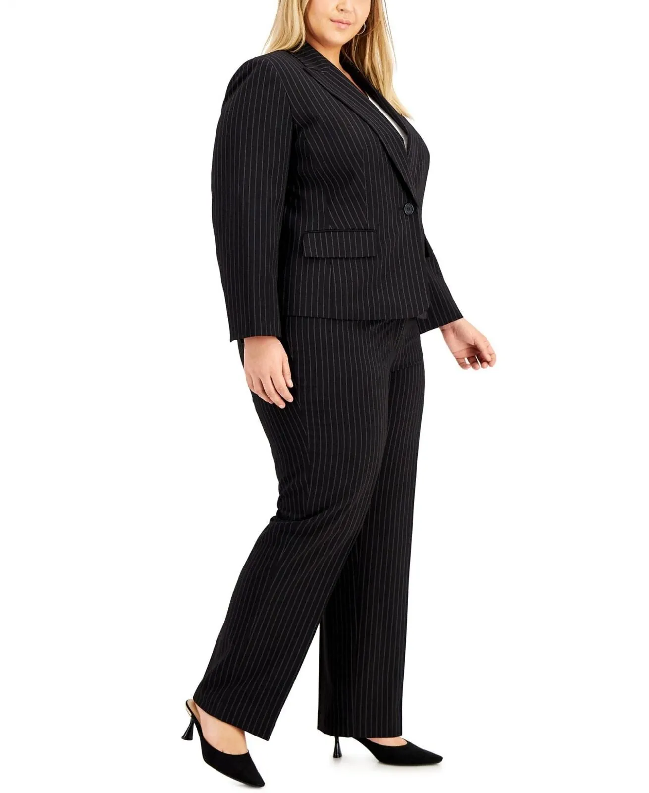 Le Suit Plus Size Pinstriped 1 Button Suit Jacket 50040221 Black / White 22W