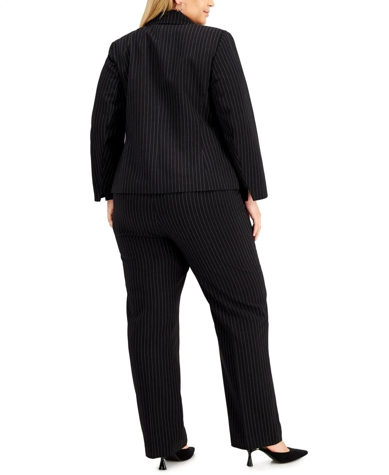 Le Suit Plus Size Pinstriped 1 Button Suit Jacket 50040221 Black / White 22W