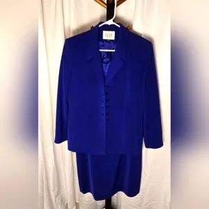 Le Suit Royal Blue Blazer and Knee Length Skirt Set