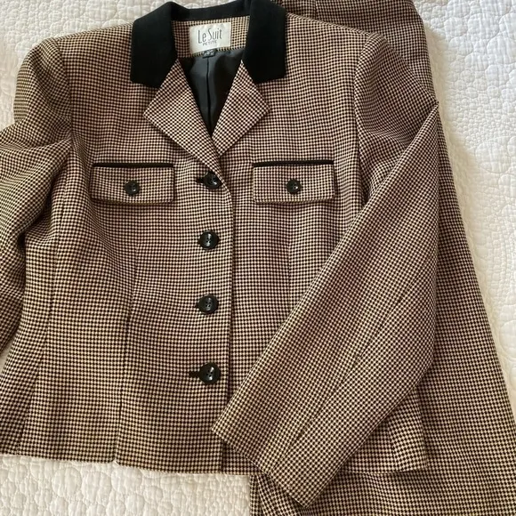 Le Suit/Kasper ASL jacket/Blazer and skirt suit micro plaid in black/beige used