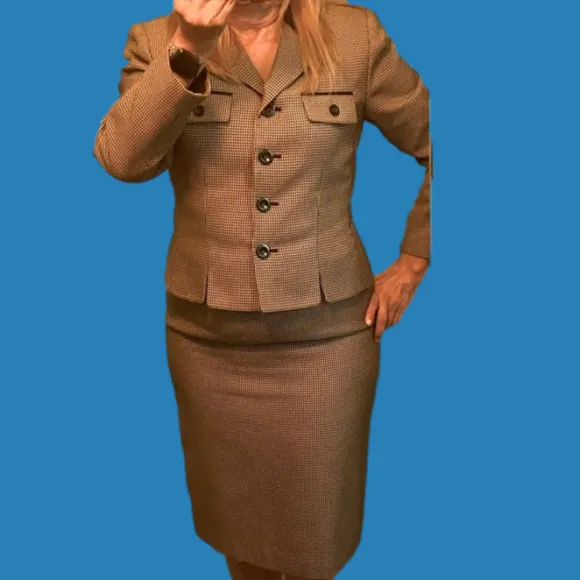 Le Suit/Kasper ASL jacket/Blazer and skirt suit micro plaid in black/beige used