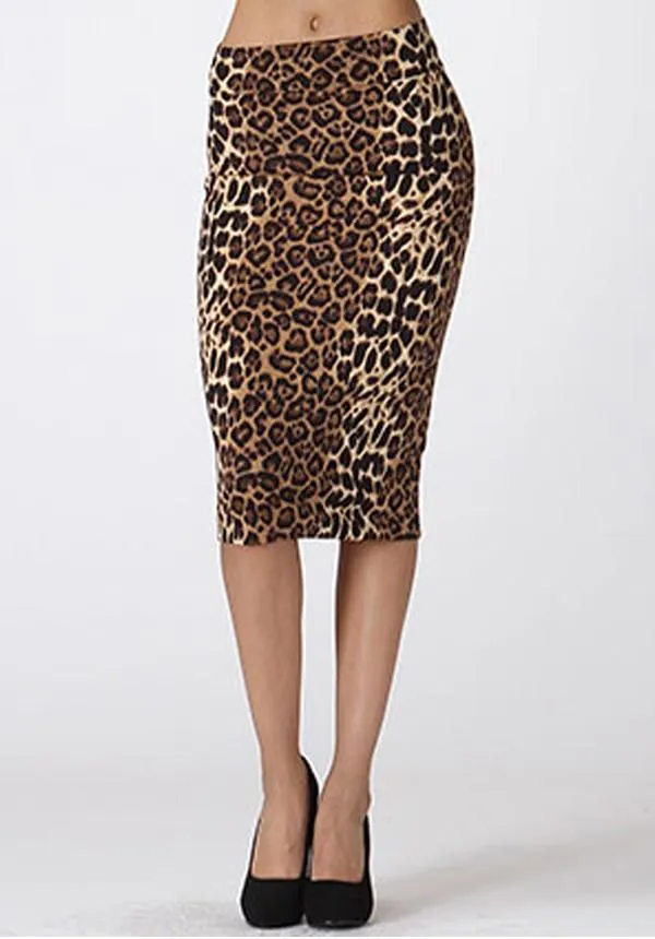 Leopard Pencil Midi Skirt