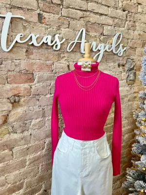 Let's Make A Toast Hot Pink Turtleneck