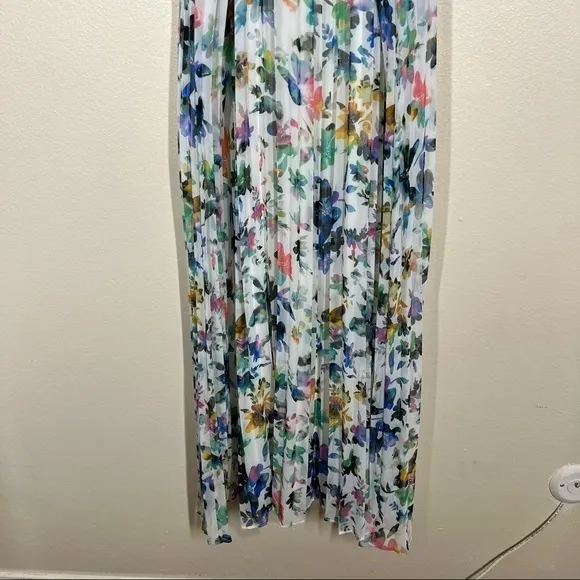Likely Floral Chiffon Chester Pleated Midi Dress Womens Size 4 Multicolor